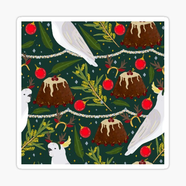 Christmas Australian Sulfur Crested Cockatoo Parrot Pudding Wattle Sticker