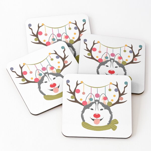 Item preview, Christmas Reindeer Siberian Husky - White designed and sold by Lulupainting.