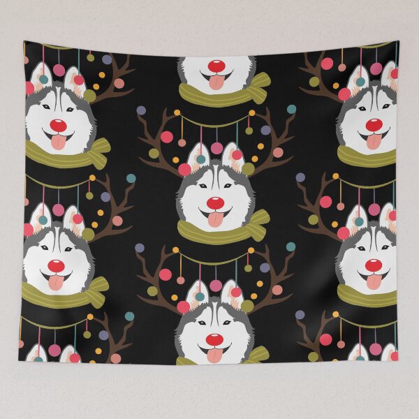 Item preview, Christmas Reindeer Siberian Husky - Black designed and sold by Lulupainting.