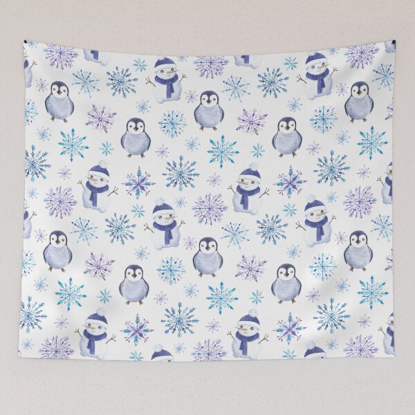 Item preview, Xmas Snowman, Snowflakes & Penguins designed and sold by adortopia.
