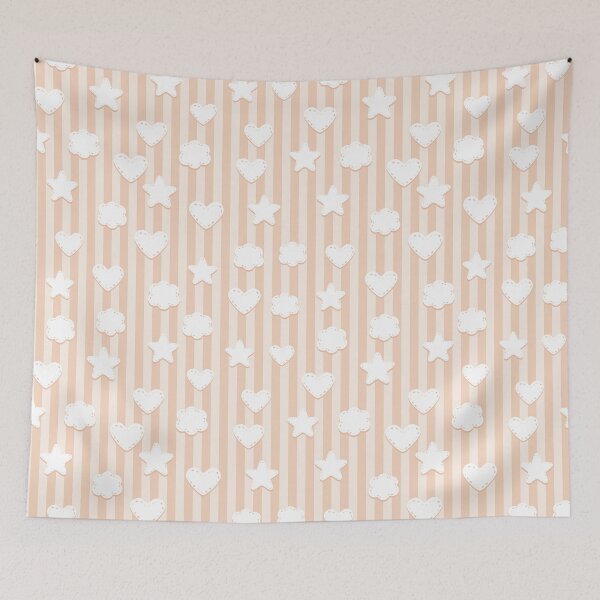 Item preview, Orange Nursery Stars Hearts Clouds Stripes Pattern designed and sold by everything4eva.
