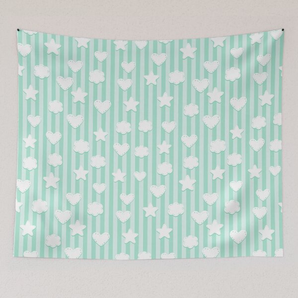 Item preview, Turquoise Nursery Stars Hearts Clouds Stripes Pattern designed and sold by everything4eva.
