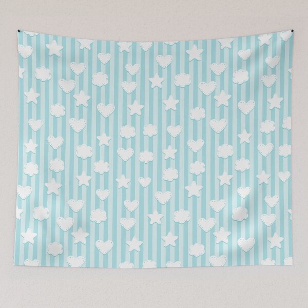 Item preview, Sky Blue Nursery Stars Hearts Clouds Stripes Pattern designed and sold by everything4eva.