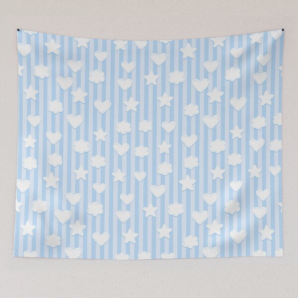 Item preview, Blue Nursery Stars Hearts Clouds Stripes Pattern designed and sold by everything4eva.