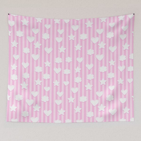 Item preview, Pink Nursery Stars Hearts Clouds Stripes Pattern designed and sold by everything4eva.