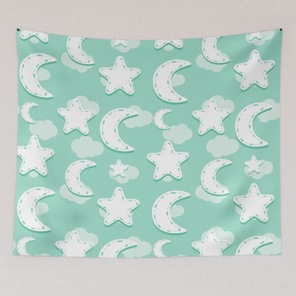 Item preview, Turquoise Nursery Moon and Stars Pattern designed and sold by everything4eva.