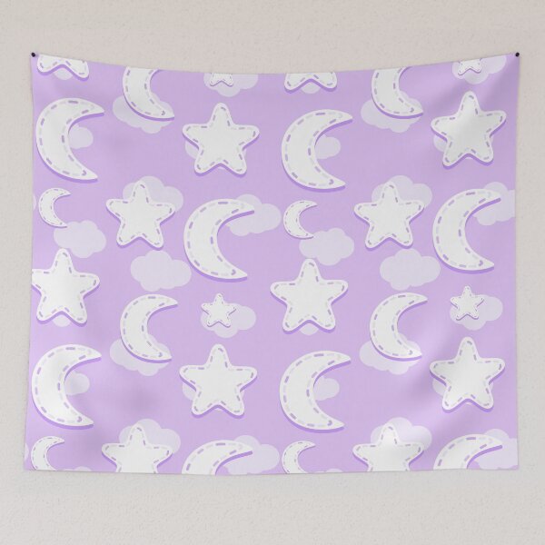 Aperçu de l'œuvre Motif de lune et d'étoiles pour chambre d'enfant violette créée et vendue par everything4eva.