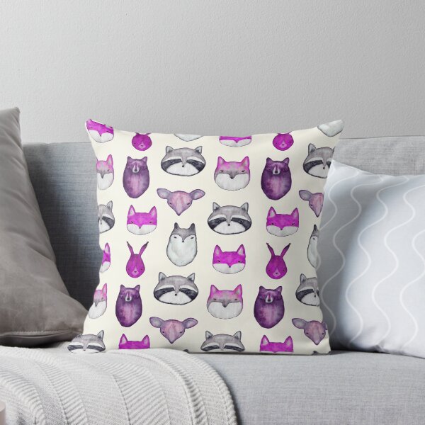Watercolor wild animals heads seamless pattern Throw Pillow