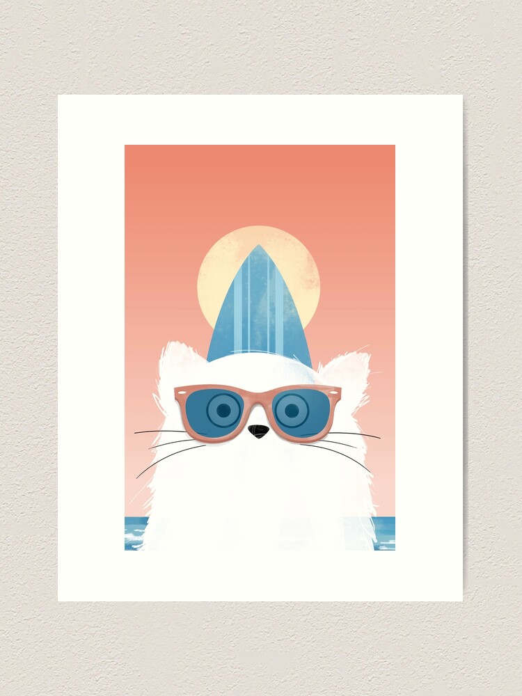 Thumbnail 2 of 3, Art Print, Surfer Beach Cat designed and sold by Doozal.