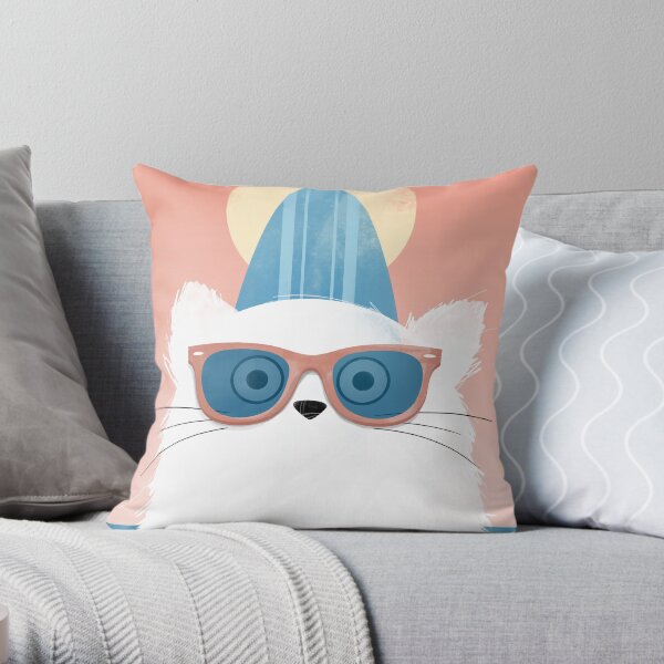 Surfer Beach Cat Throw Pillow