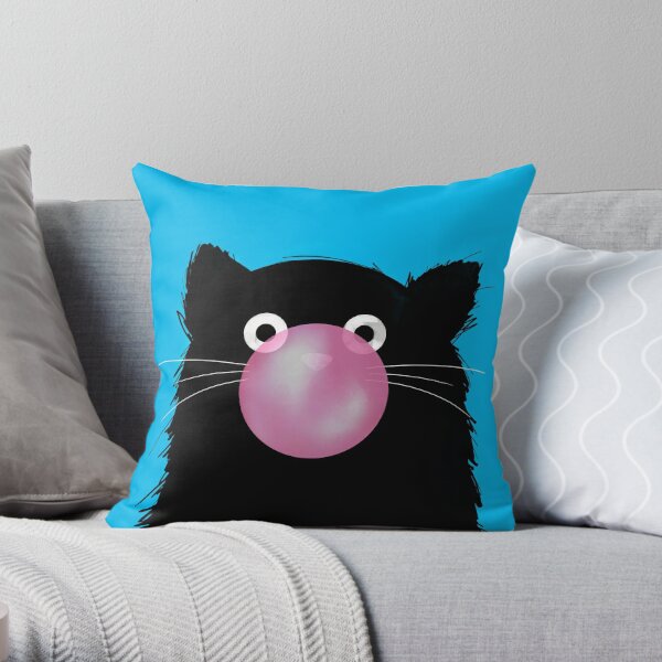 Chewing Gum Bubble Cat Throw Pillow