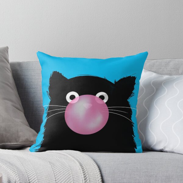 Chewing Gum Bubble Cat Throw Pillow