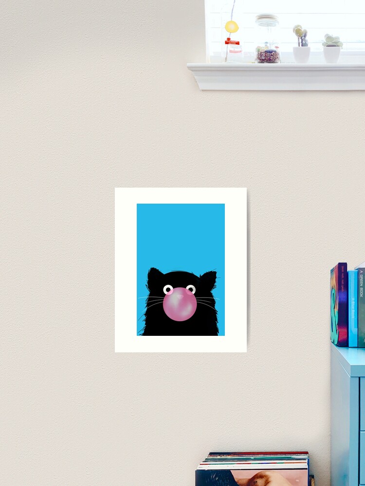 Thumbnail 1 of 3, Art Print, Chewing Gum Bubble Cat designed and sold by Doozal.