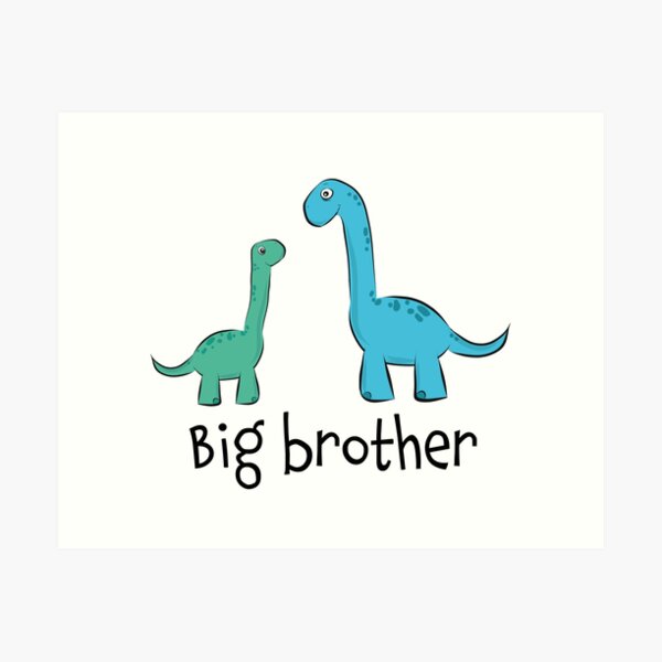 süße Langhals Dino Dinosaurier Saurier Geschwister "big brother" Kunstdruck