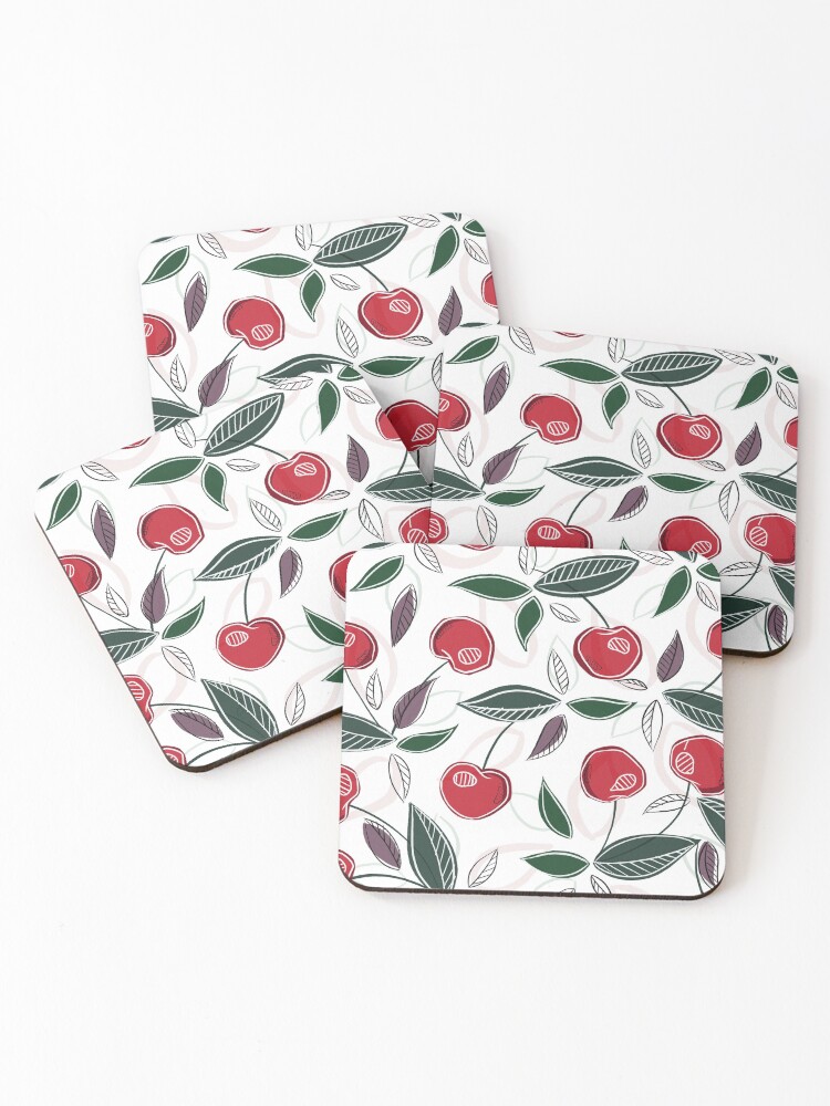 Thumbnail 1 of 5, Coasters (Set of 4), Cherry pattern designed and sold by Luunally.