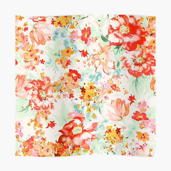 Watercolor Flowers red orange pink Poster