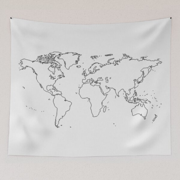 Item preview, black Outline of world map on gray background  designed and sold by mashmosh.