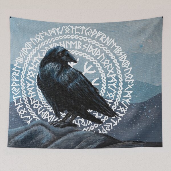 Item preview, Raven in rune circle at twilight painting designed and sold by Tefra.