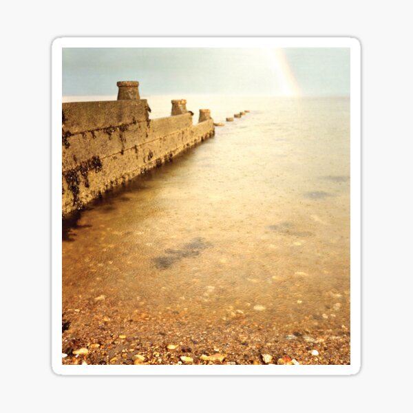 Whitstable Beach Breakwater in the Rain With Rainbow, Kent, England, UK Sticker