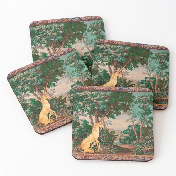 Item preview, UNICORN IN WOODLAND LANDSCAPE AMONG GREENERY AND TREES  Pink Green Hues designed and sold by BulganLumini.