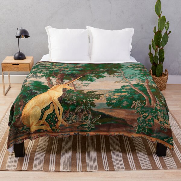 Item preview, UNICORN IN WOODLAND LANDSCAPE AMONG GREENERY AND TREES  Pink Green Hues designed and sold by BulganLumini.