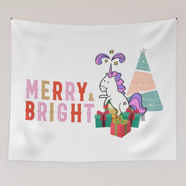 Item preview, merry and bright! / kawaii unicorn with christmas presents and tree designed and sold by SpicyCherrys.