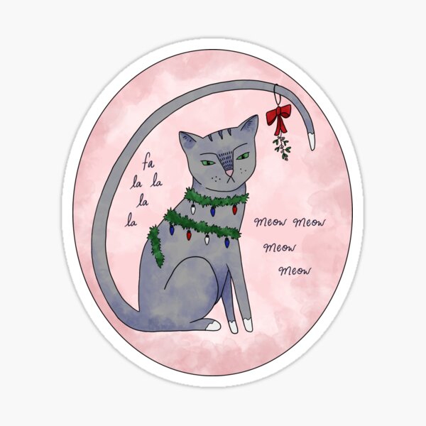 Deck the Halls Cat Sticker