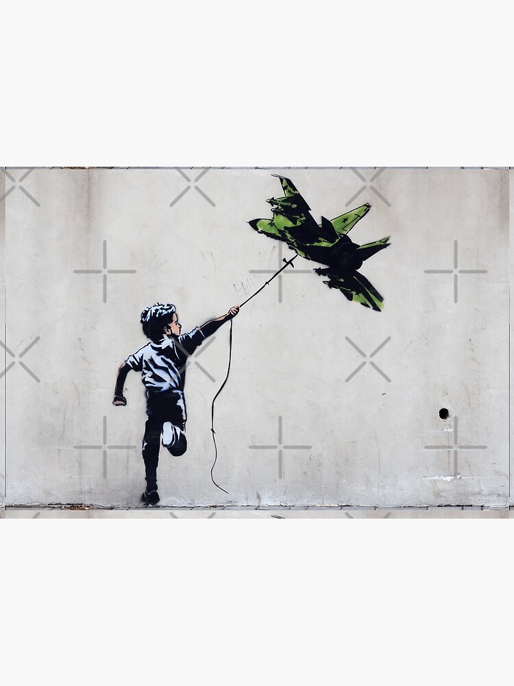 BANKSY Boy Playing With Jetfighter Kite - Street Art Ukraine