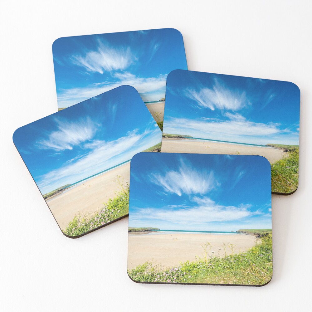 "Polzeath beach, Cornwall" Coasters (Set of 4) for Sale by