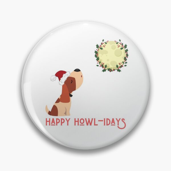 Item preview, Happy Howlidays - Adorable Christmas Pun with Cute Dog Howling to a Moon Wreath designed and sold by Irelene.