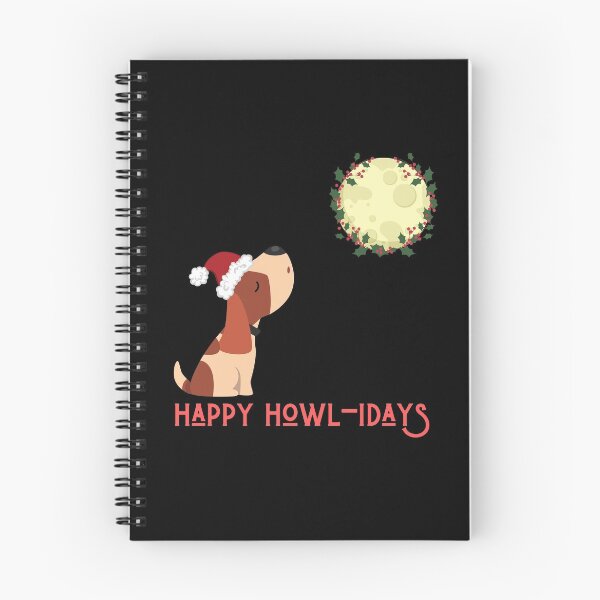 Item preview, Happy Howlidays - Adorable Christmas Pun with Cute Dog Howling to a Moon Wreath designed and sold by Irelene.
