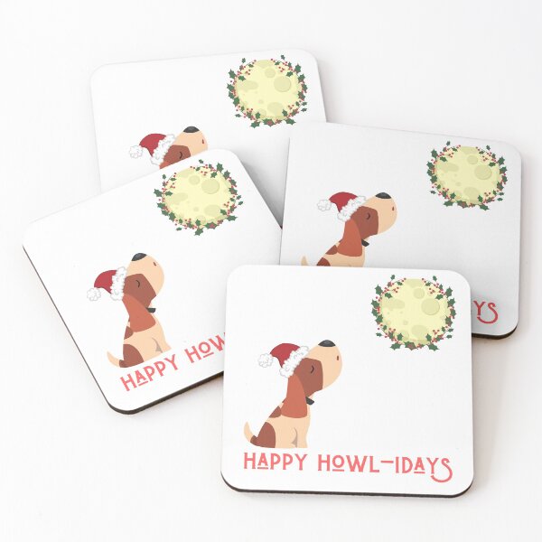 Item preview, Happy Howlidays - Adorable Christmas Pun with Cute Dog Howling to a Moon Wreath designed and sold by Irelene.