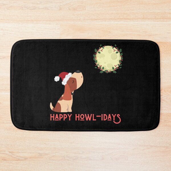Item preview, Happy Howlidays - Adorable Christmas Pun with Cute Dog Howling to a Moon Wreath designed and sold by Irelene.