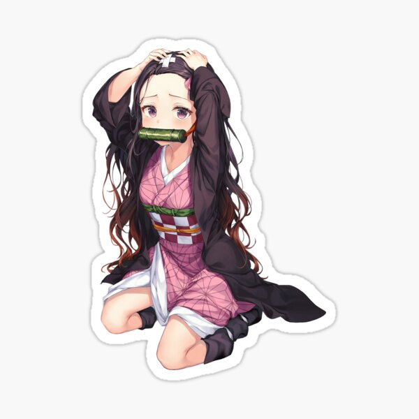 Kimetsu no Yaiba manga anime demon girl Nezuko Kamado, Demon Slayer. Cute otaku style drawing. Sticker