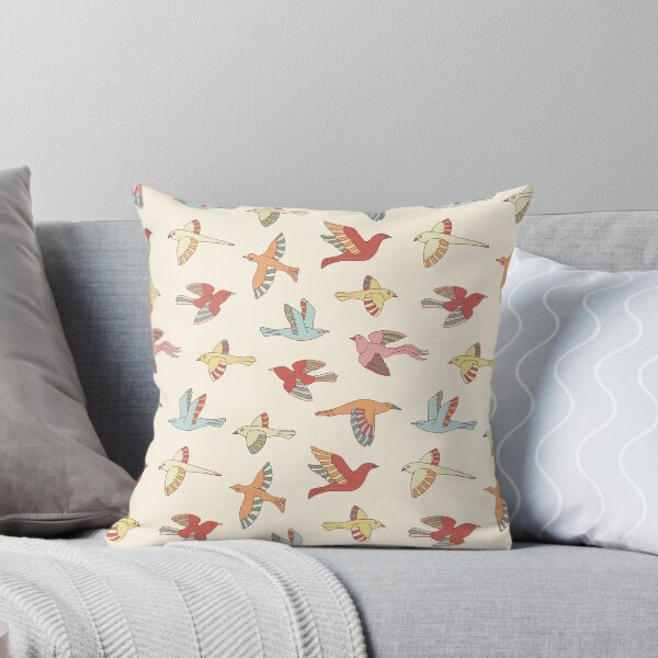 Decorative naive birds seamless pattern Throw Pillow