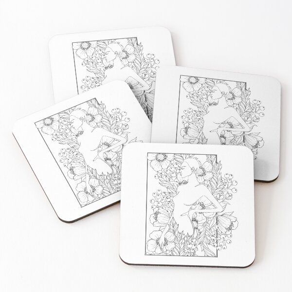 Item preview, Nude Women Body Nymph Line Art with Flowers designed and sold by HerMindSpeaks.