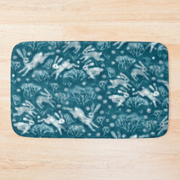 Item preview, Hares Field, Jumping Rabbits Winter Holidays Pattern, Teal White designed and sold by Julia Khoroshikh.
