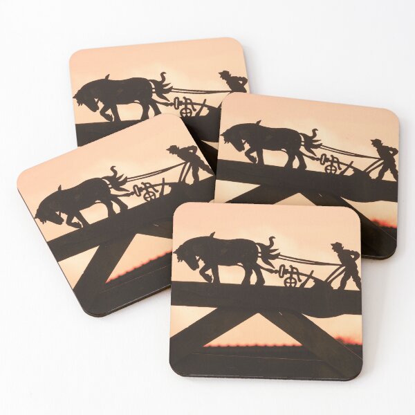 Item preview, Farmer and Horse on farm gate at sunset designed and sold by Tony Skerl.