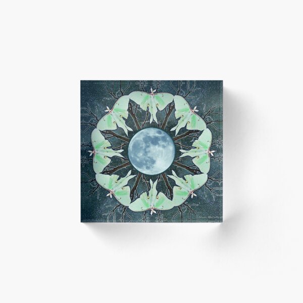 Luna Moth and Full Moon Mandala Acrylic Block