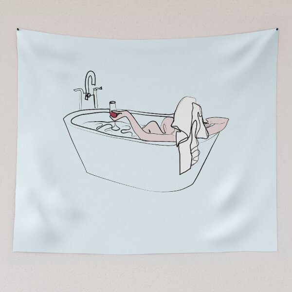 Item preview, Woman relaxing in bathtube with a glass of wine  designed and sold by orangerinka.