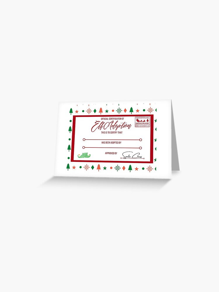 elf-adoptipn-certificate-printable-greeting-card-for-sale-by-leccesedesigns-redbubble for Free Printable Adoption Day Cards Elf Adoptipn Certificate, Printable