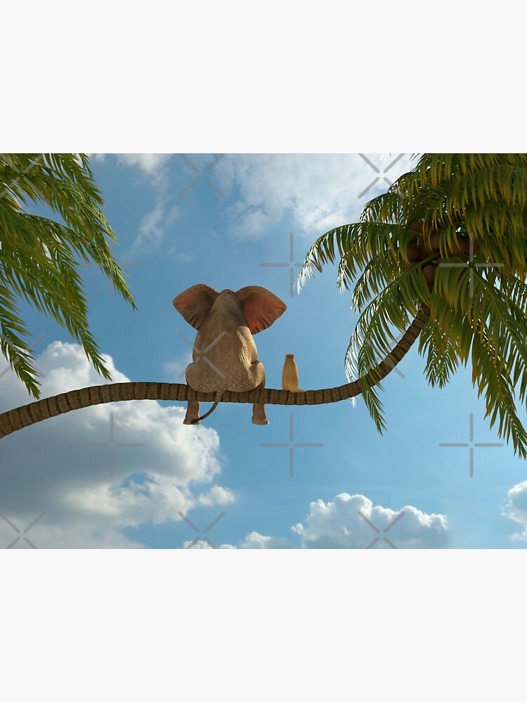Thumbnail 3 of 3, Sticker, elephant and dog sit on a palm tree designed and sold by mikekiev.
