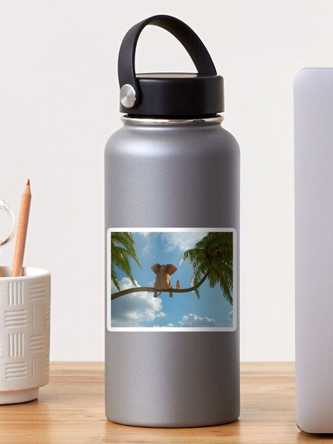 Thumbnail 1 of 3, Sticker, elephant and dog sit on a palm tree designed and sold by mikekiev.