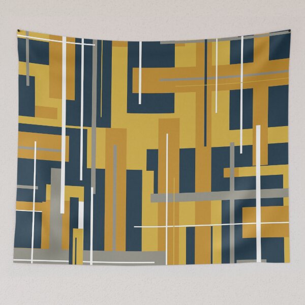 Item preview, Mid Century Modern Deconstructed Plaid Retro Geometric Abstract Pattern in Light and Dark Mustard, Navy Blue, Grey, and White designed and sold by kierkegaard.