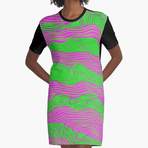 Pink and Green Graphic T-Shirt Dress