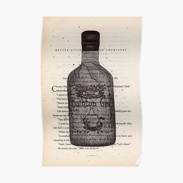 Bathtub Gin Illustration / Drawing onto Vintage Book Page, Gin Art, Gin Illustration, Botanical, Print, Wall Art Poster