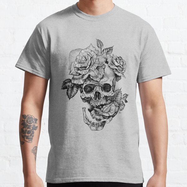 Damen T-Shirt Totenkopf Rosen Skull Roses Schädel Slim Fit Neverless® 