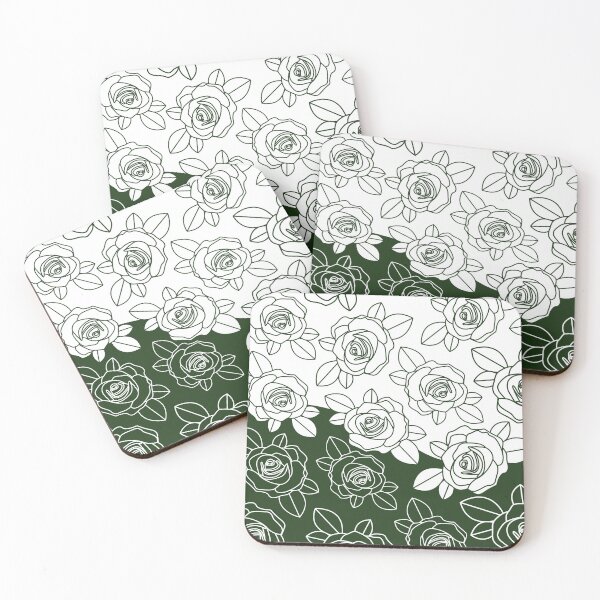 Item preview, Minimalist Floral Line Art Pattern | Roses with Leaves | Duotone Dark Green & White designed and sold by ukoko.