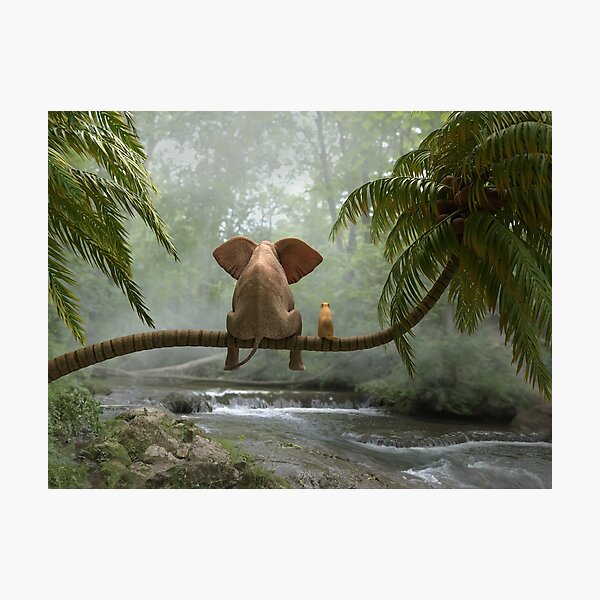Item preview, elephant and dog sit on a palm tree in tropical forest designed and sold by Mike Kiev art.