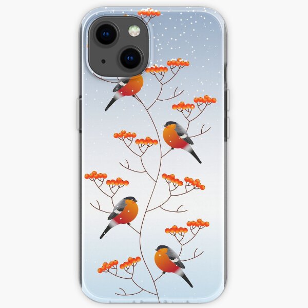 watercolor christmass ornament with snow, red bullfinch at rowan branches. Iphone or Samsung phone Case & Cover iPhone Soft Case